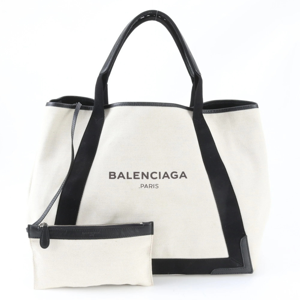 Balenciaga Navy Cabas GM 339936 Leather Canvas Tote Handbag Shoulder Bag for ...